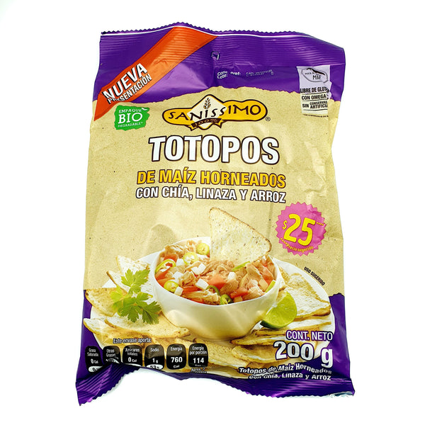 TOTOPOS DE MAIZ HORNEADOS CON CHIA, LINAZA Y ARROZ 200G