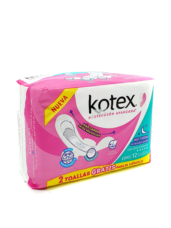 TOALLAS KOTEX NOCTURNA ULTRA DELGADA CON ALAS 10PZAS